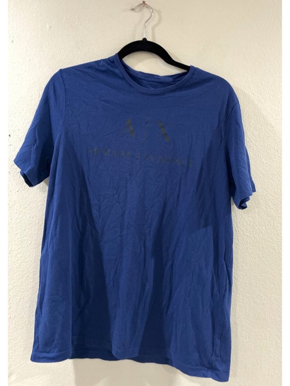 Armani Exchange crew neck T-shirt subtle tonal chest logo color blue size large